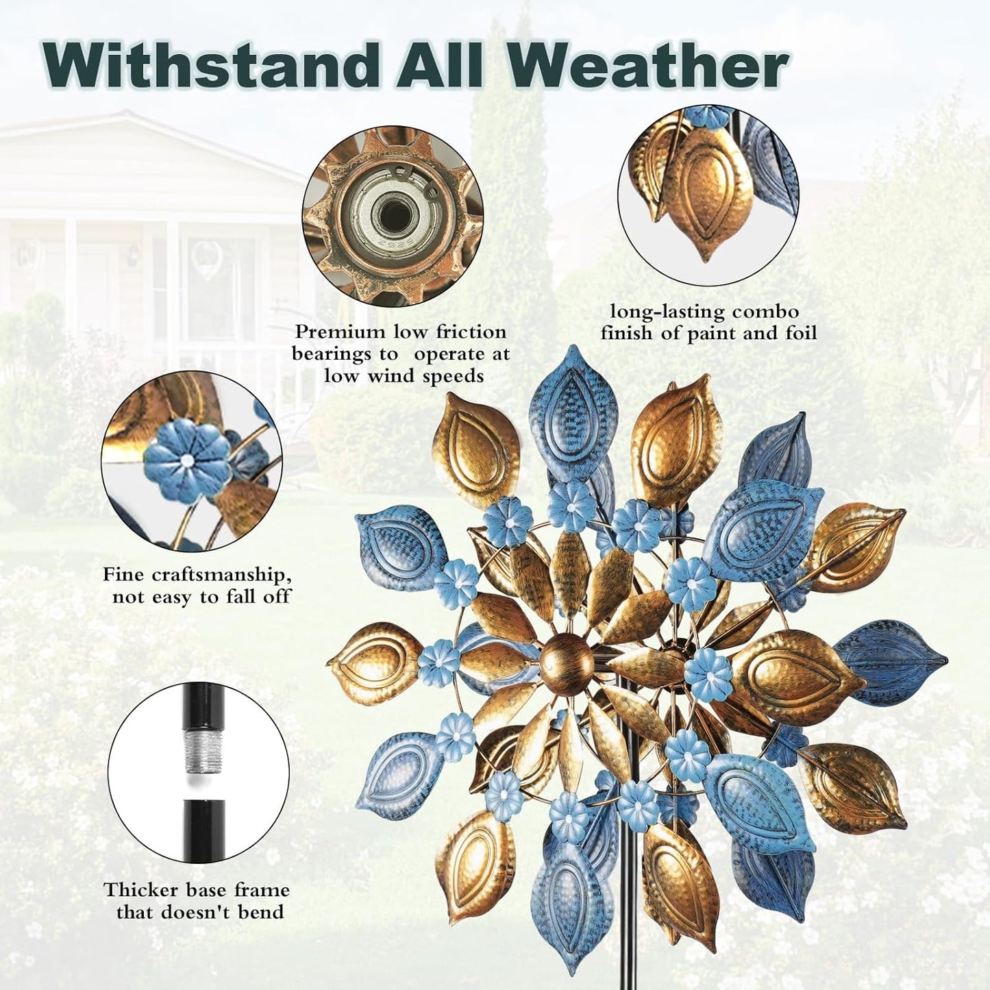 Decoroca Outdoor Wind Spinners - 72in Metal Sculpture, Classic 360° Kinetic Spinner