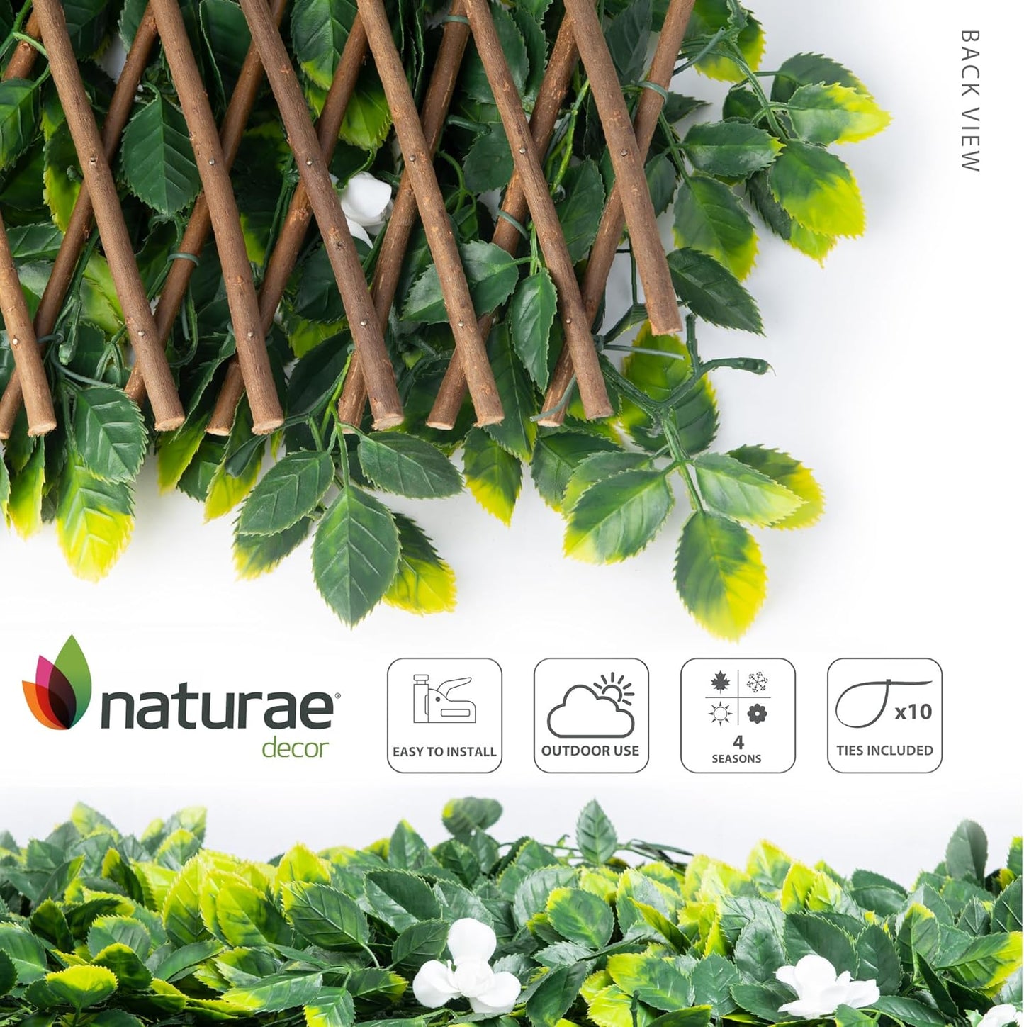Naturae Decor Expandable Willow Trellis - Outdoor Privacy Screen - Sturdy and Flexible - Realistic Look - 36 in x 72 in - Rose Leaves
