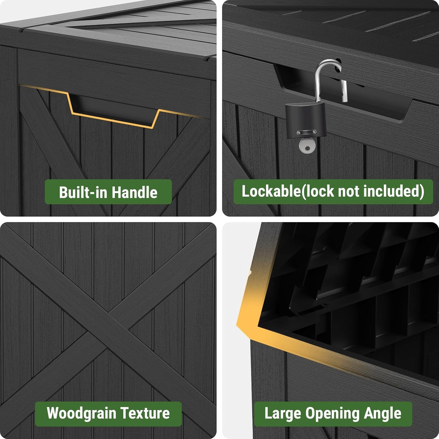 Mars Villa 31 Gallon Deck Box, Outdoor Storage Box Waterproof, Outside Resin Storage Bin for Outdoor Patio Furniture Cushions, Pool Supplies, Garden Tools, UV-Resistant and Weatherproof, Black Barn