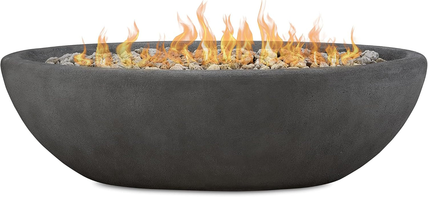 Real Flame Riverside 58" Oval Propane Fire Pit Bowl, Push-Button Ignition, Includes 28" Stainless Steel Burner, Lightweight 50,000 BTUs of Heat - Adjustable Flame Height