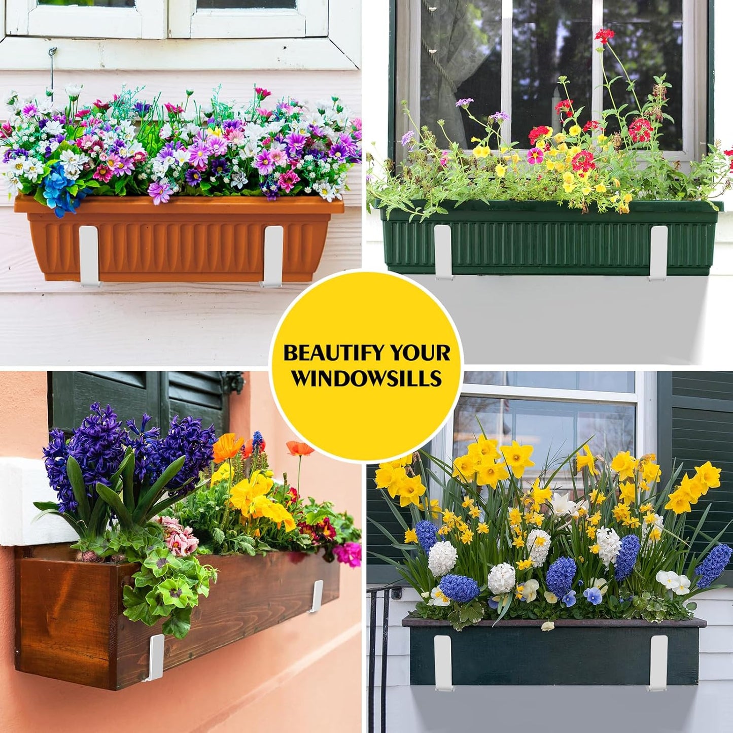 LukLoy Window Planter Box Brackets, 8 Pack Adjustable Heavy Duty Wall Mount Window Flower Boxes Outdoor with Bracket (6 to 12 in), with 70lbs Capacity, White