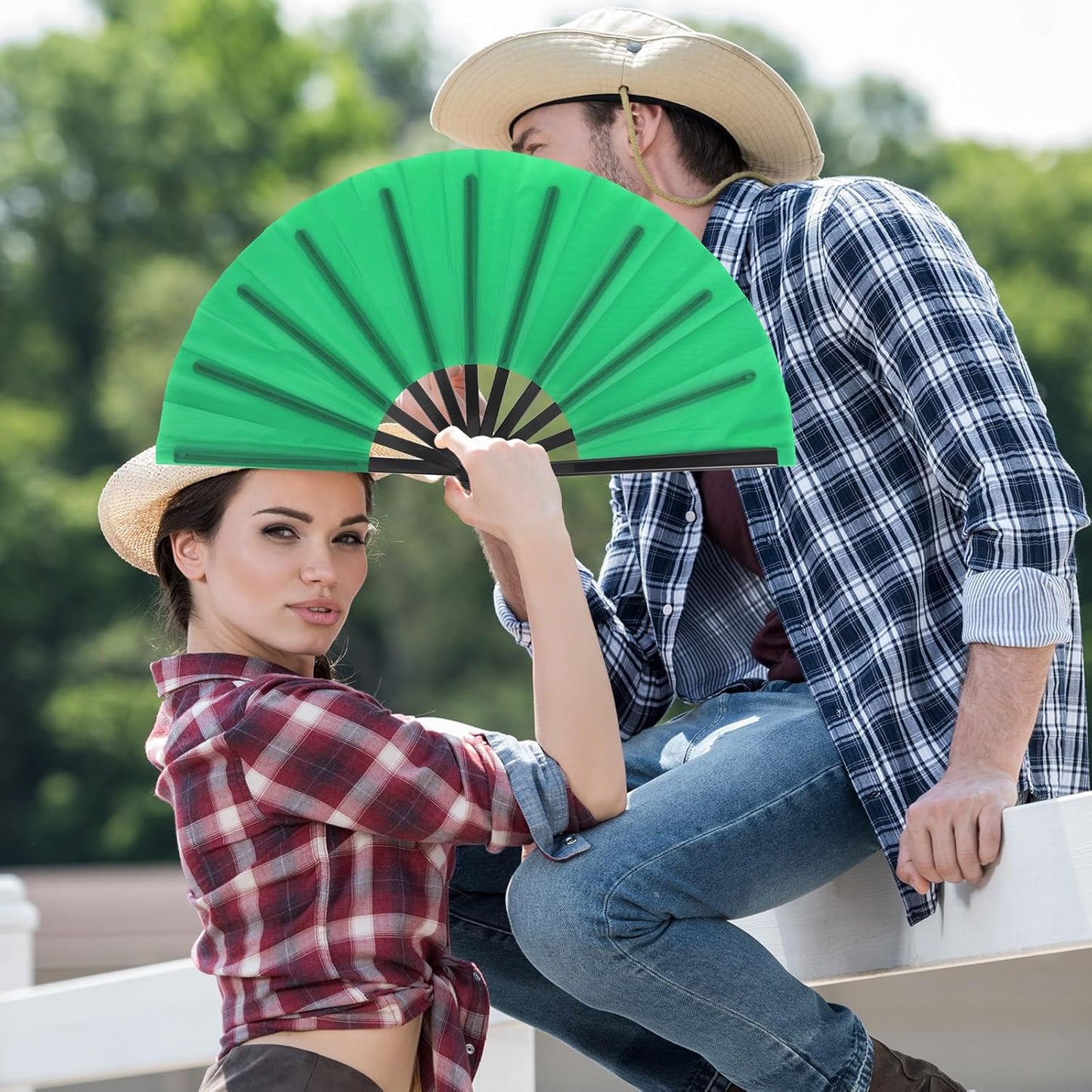 Blulu 4 Pcs 13 Inch Large Folding Hand Fans for Line Dancing Big Clapping Popping Raves Fans Bulk for Dancing Boots on The Ground Festival Party Decoration(Classic Style, Classic Color)