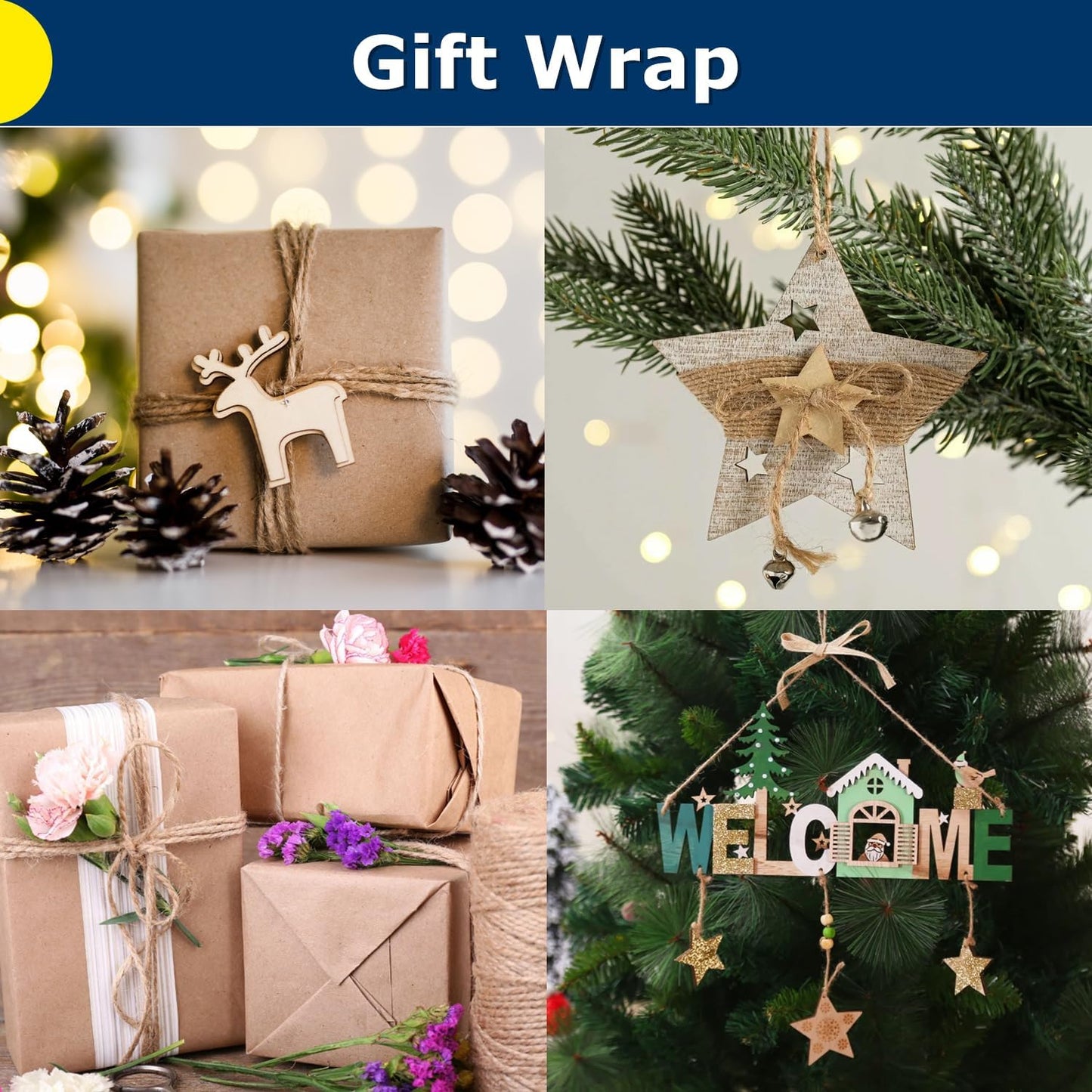 Vanhench Jute Twine 3mm x 328ft (100m), Jute Rope for Crafts Gardening Garden Plant Gift Wrapping Arts & Crafts Art Decoration Packing Material Christmas Twine Bulk Heavy-Duty (Brown)