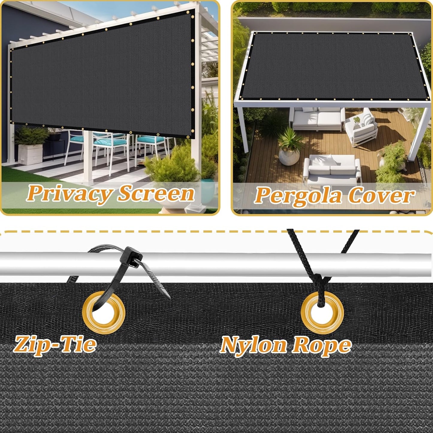 Shade&Beyond Customized Size 4' X 17' Shade Cloth with Grommets, 90% UV Protection UV Protection Mesh Tarp Sun Screens for Patio GN01, Dark Gray