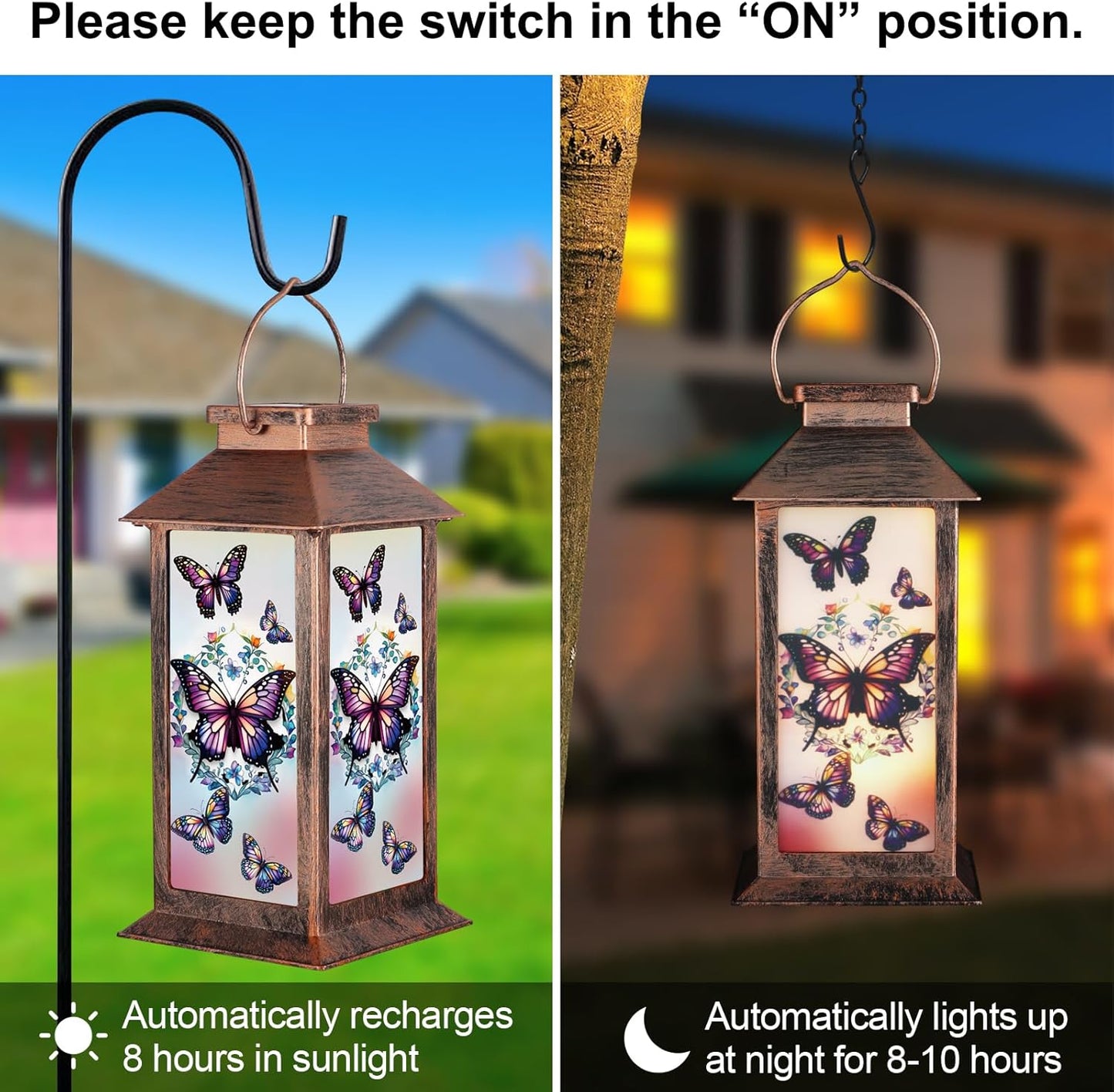Solar Lantern Outdoor Waterproof Butterfly Garden Decor Birthday Gifts for Women Mom and Grandma Solar LED Plastic Decorative Hanging Light for Yard(Butterfly)