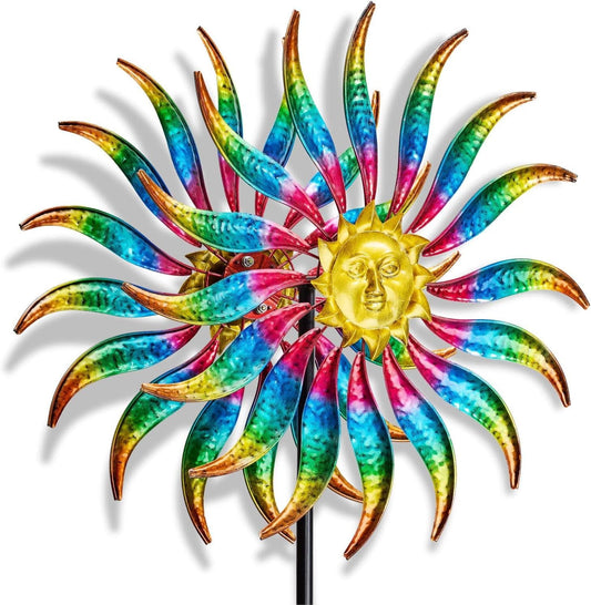 75" Multi-Color Wind Spinners Outdoor Metal Sun Wind Sculptures for Garden, Patio, Yard, Lawn Decorations Double Windmill Spinne