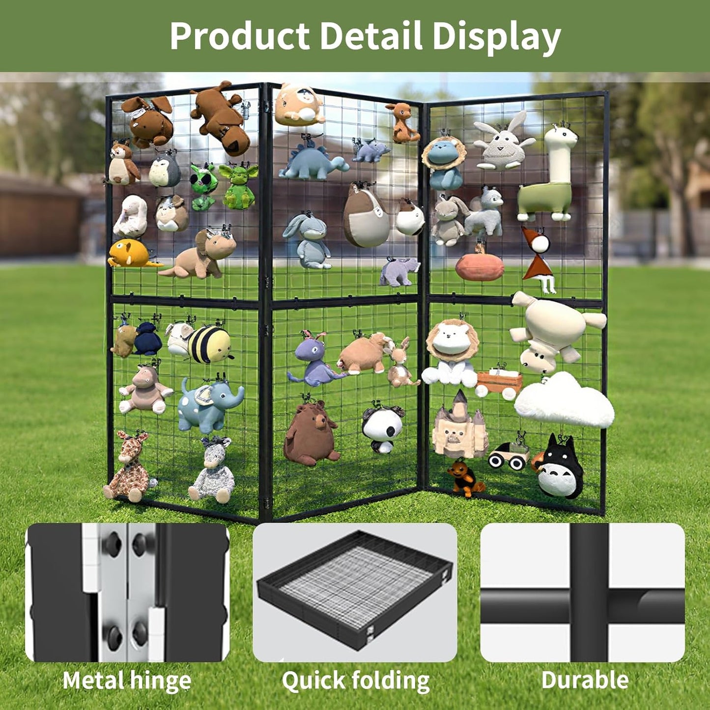 Foldable Gridwall Display Panel - 3 Pack of 2x5 Ft Heavy Duty Z Unit Wire Grid Wall Panels for Retail Store, Trade Show, Pop Up Shop, Versatile Merchandiser Display