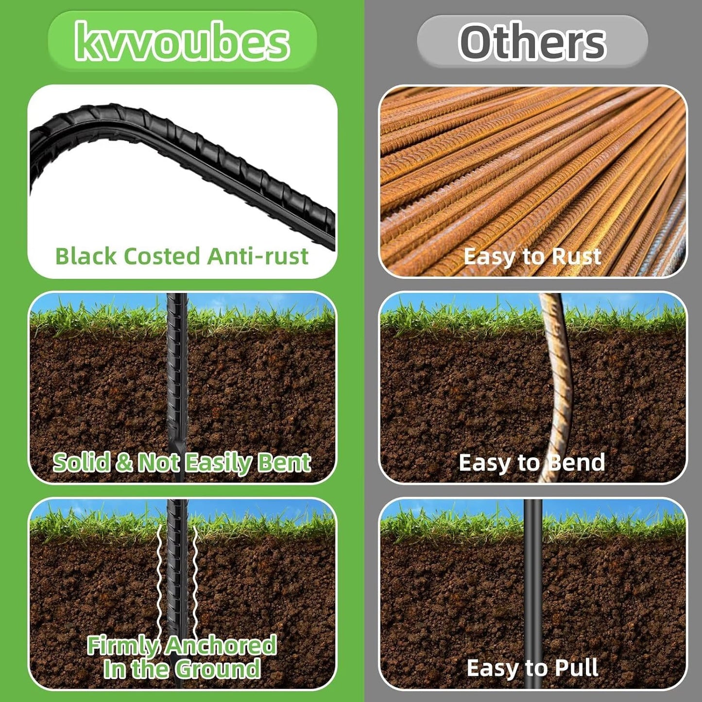 Black Trampoline Stakes Anchors High Wind 16inx10mm Galvanized U Hook 20pcs Rebar Stakes – Heavy Duty Ground Anchors for Trampoline,Yard & Inflatable,Landscape Metal Stakes for Outdoor Decorations