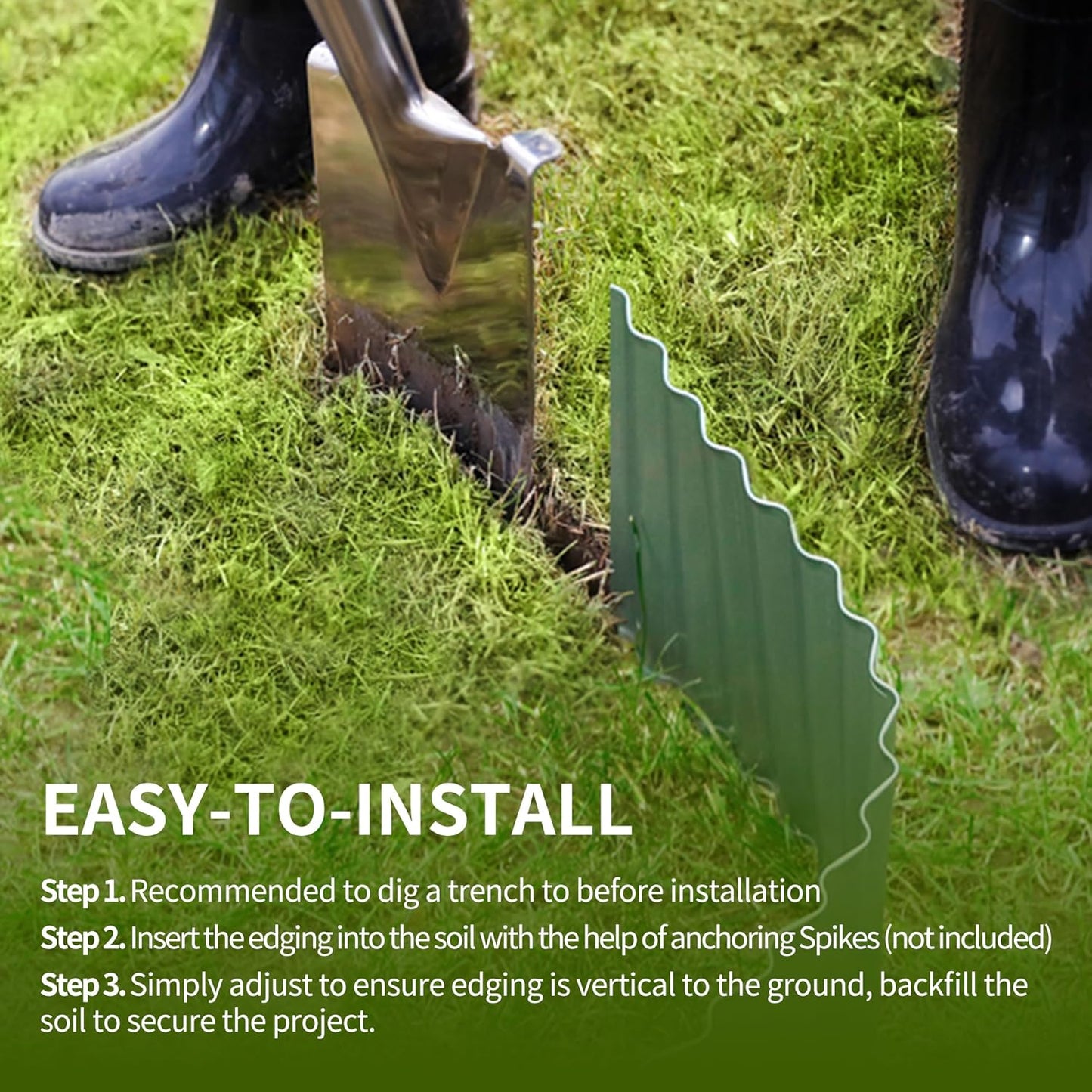 Worth Garden Wide-Corrugated Galvanized Steel Landscape Lawn Edging - 8" x 20' Flexible Sturdy Garden Long Strips of Metal Edging for Raised Flower Bed Tree Surrounds