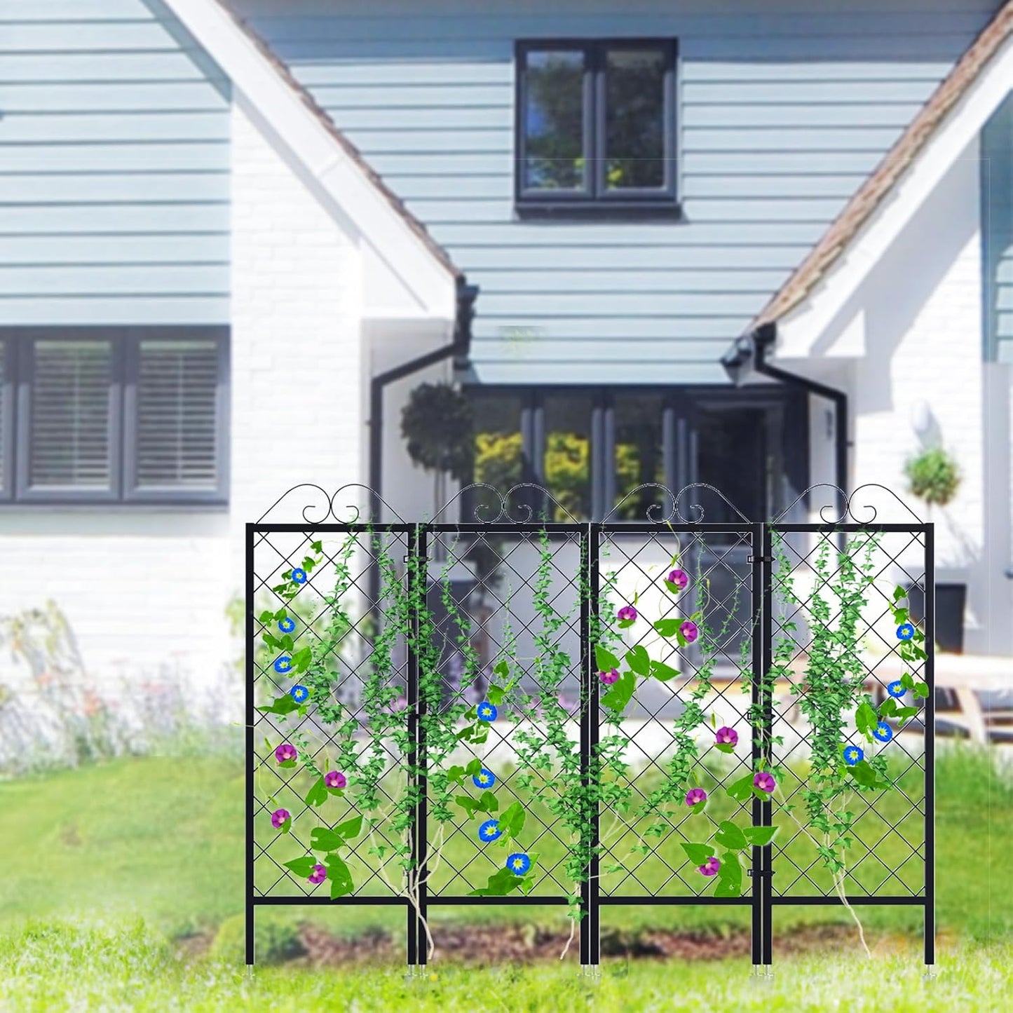 Zhongma 2 Pack Metal Garden Trellises for Climbing Plants, 53.5 Inch Tall Metal Fence Plant Support Trellis for Flower and Vagetable