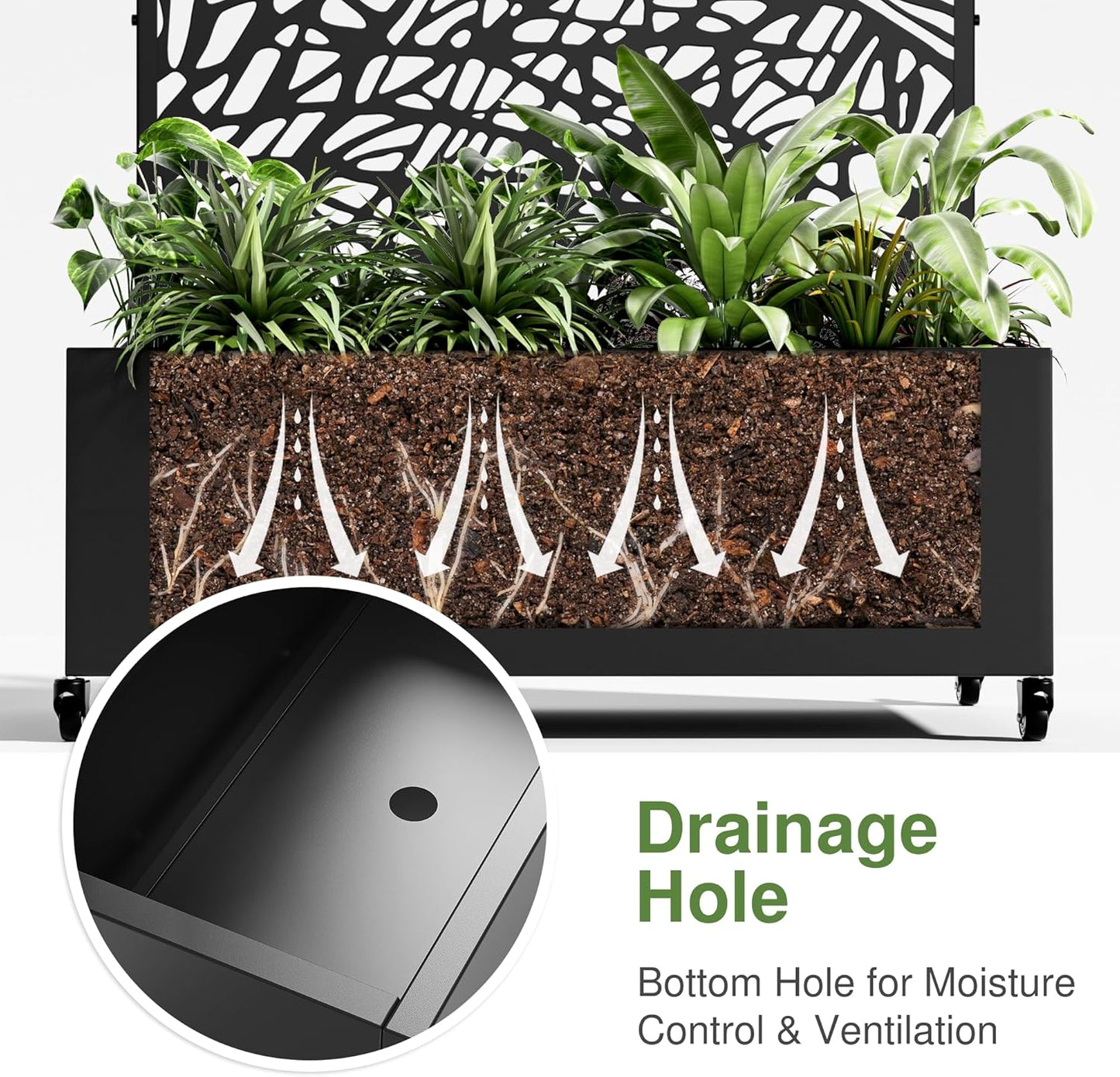 Casaphoria Metal Raised Garden Bed with Trellis and Wheels, 47"x47"x16" Planter Box for Climbing Plants, Vegetables & Vines, Features Drainage Holes and Privacy Screen (Black-Net)