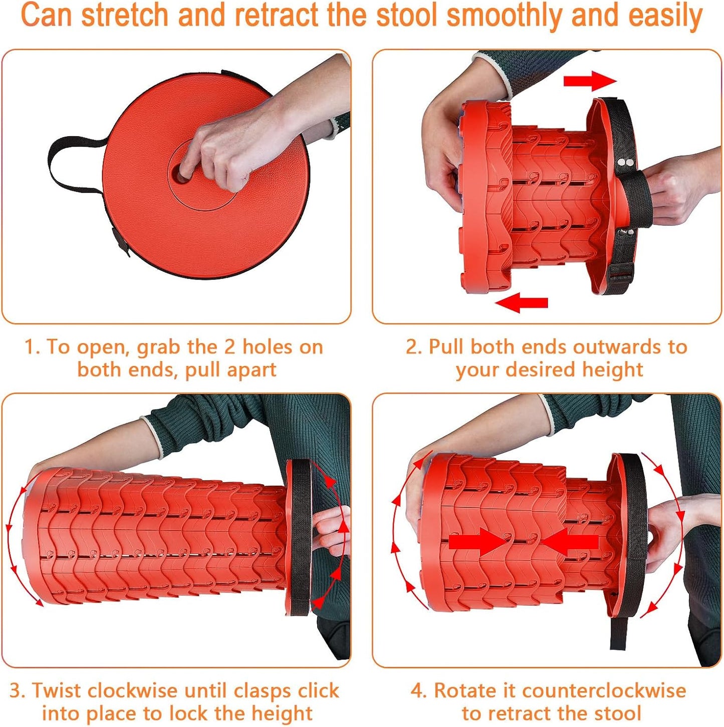 Boreeman Upgraded Folding Stool Lightweight Yet More Sturdy with Load Capacity 400lbs Portable Collapsible Stool for Camping Fishing Hiking BBQ (All Red)
