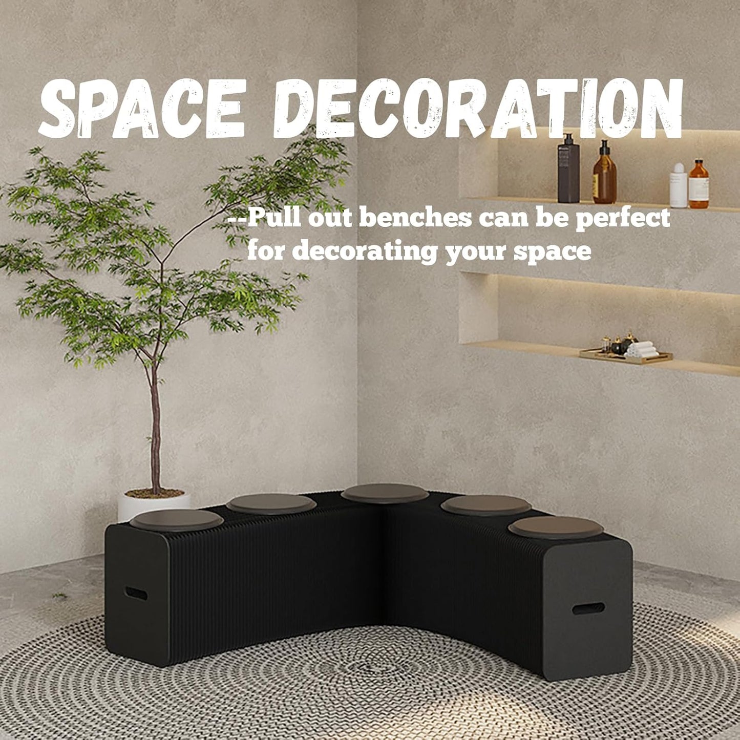 Foldable Kraft Paper Stool, Honeycomb Accordion Folding Bench, Collapsible Paper Stool for Small Spaces, Portable Footrest and Side Table for Living Room and Office,Red-30×30×300cm