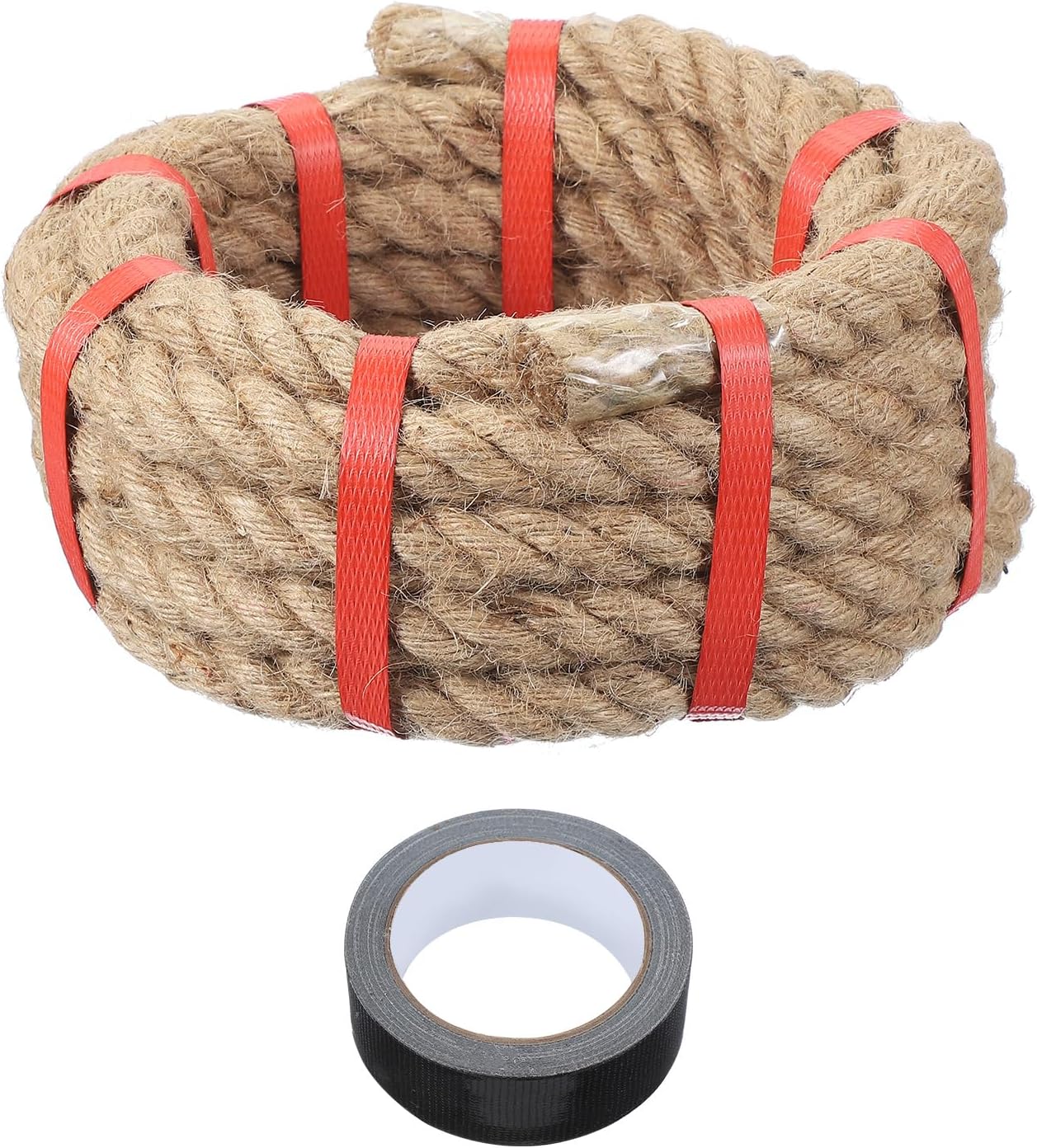 MECCANIXITY Jute Rope 15ft x 0.75 Inch, Thick Twine Rope Ropes Braided Jute Twine Natural Brown Burlap Cord String Heavy Twisted with Tape for Decorative Crafts Railing Swing Tug of War