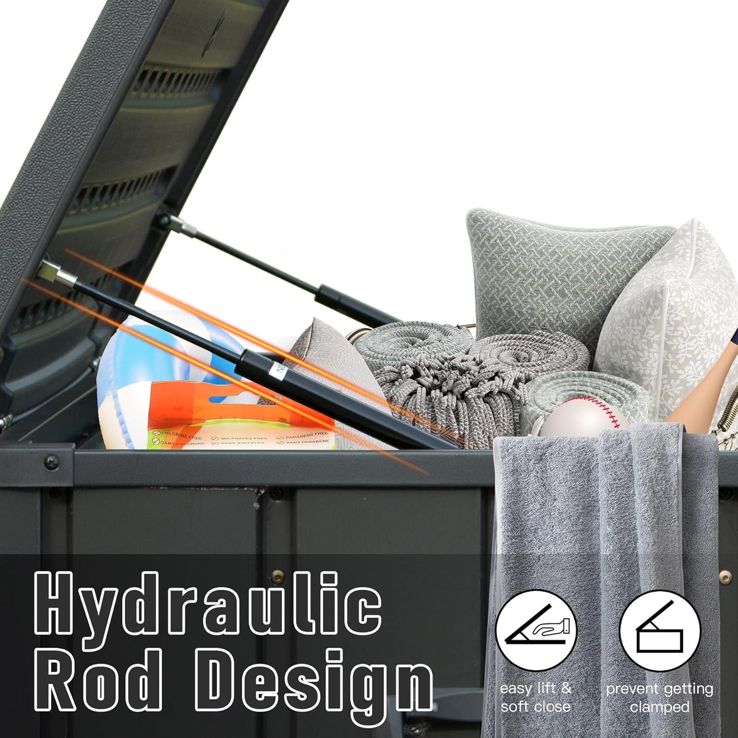 KUIKUI 100 Gallon Deck Box Waterproof, 100 Gallon Outdoor Storage Box, Metal Deck Box Waterproof for Pool Patio Cushions and Sports Pools Equipment, Dark Gray