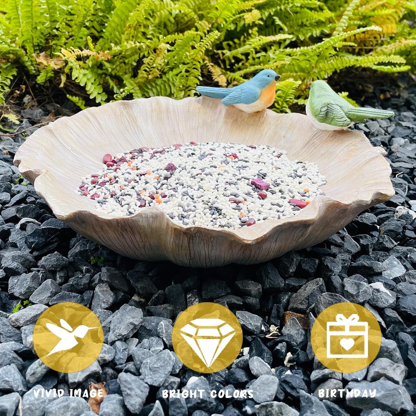 Ground Standing Bird Bath and Feeder, Wild Hummingbird Bath, Resin Feeding Tray for Outdoor Yard Decorations
