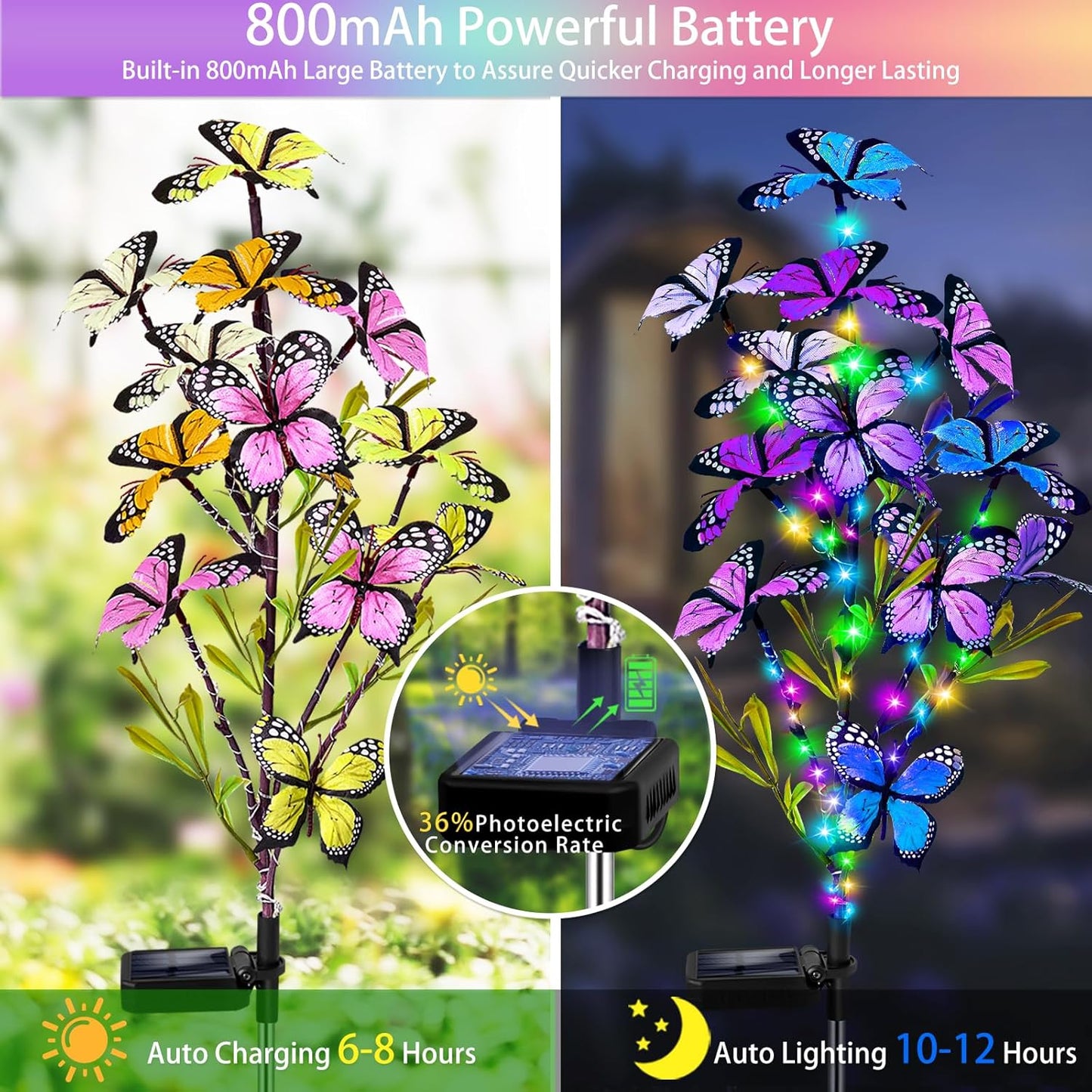 Solar Garden Lights Outdoor, Waterproof 4 Pack Solar Butterfly Lights with 60 LED 12 Butterfly Colorful Lighting for Garden Yard Lawn Outdoor Decor, Gift for Mom Women Mother's Day