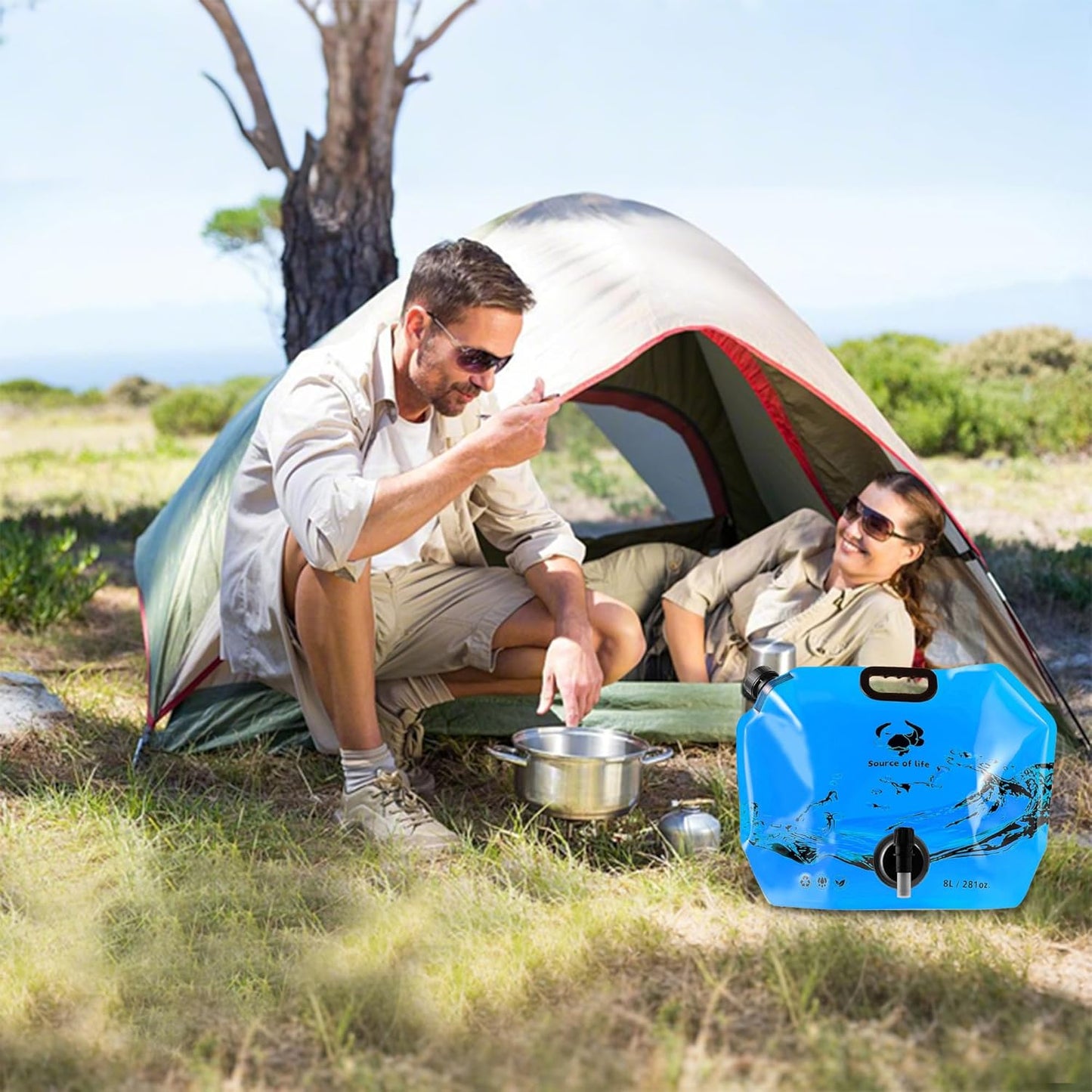 Collapsible 8L Water Storage Bag, BPA-Free Portable Folding Water Jug with Adjustable Faucet, Leakproof Emergency Water Bag for Camping, Hiking, Riding, Outdoor Sport (Blue, 2)