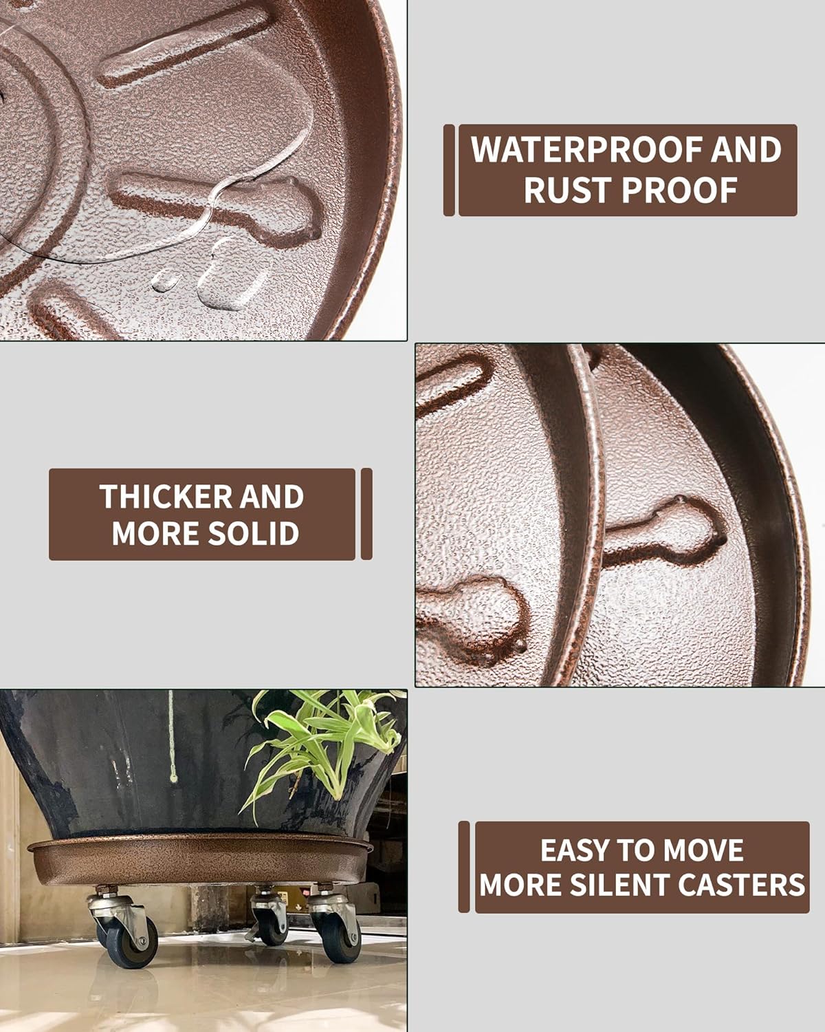 Heavy Duty Plant Caddy with Solid Rubber Wheels, Lockable, Increased Load Capacity, One-Minute Installation, Suitable for Indoor, Outdoor, Patio, Garden Settings, 20 Inches 1PACK, Bronze