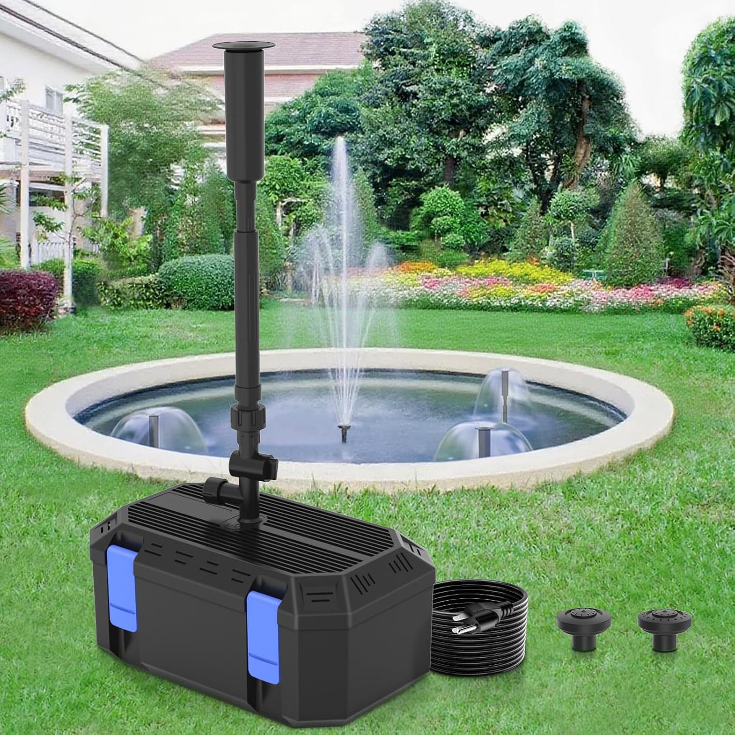 All-in-One Pond Filters for Outdoor Ponds 350-500 Gal, 550GPH Koi Pond Pump with 3 Spray Patterns, Pond Fountain Kit for Water Feature, Garden, Bird Baths, Upgradeable for LED and U - V Lamp