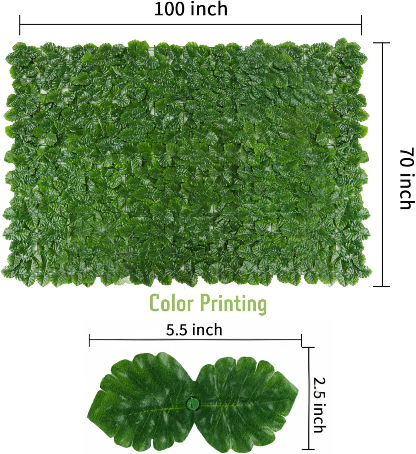 Jinwu Artificial Ivy Privacy Fence Screen (2 Rolls, Total 69x984 inch), Expandable Faux Privacy Fence with 79 pcs Zip Ties, Decoration for Outdoor Garden, Printed Monstera Leaf