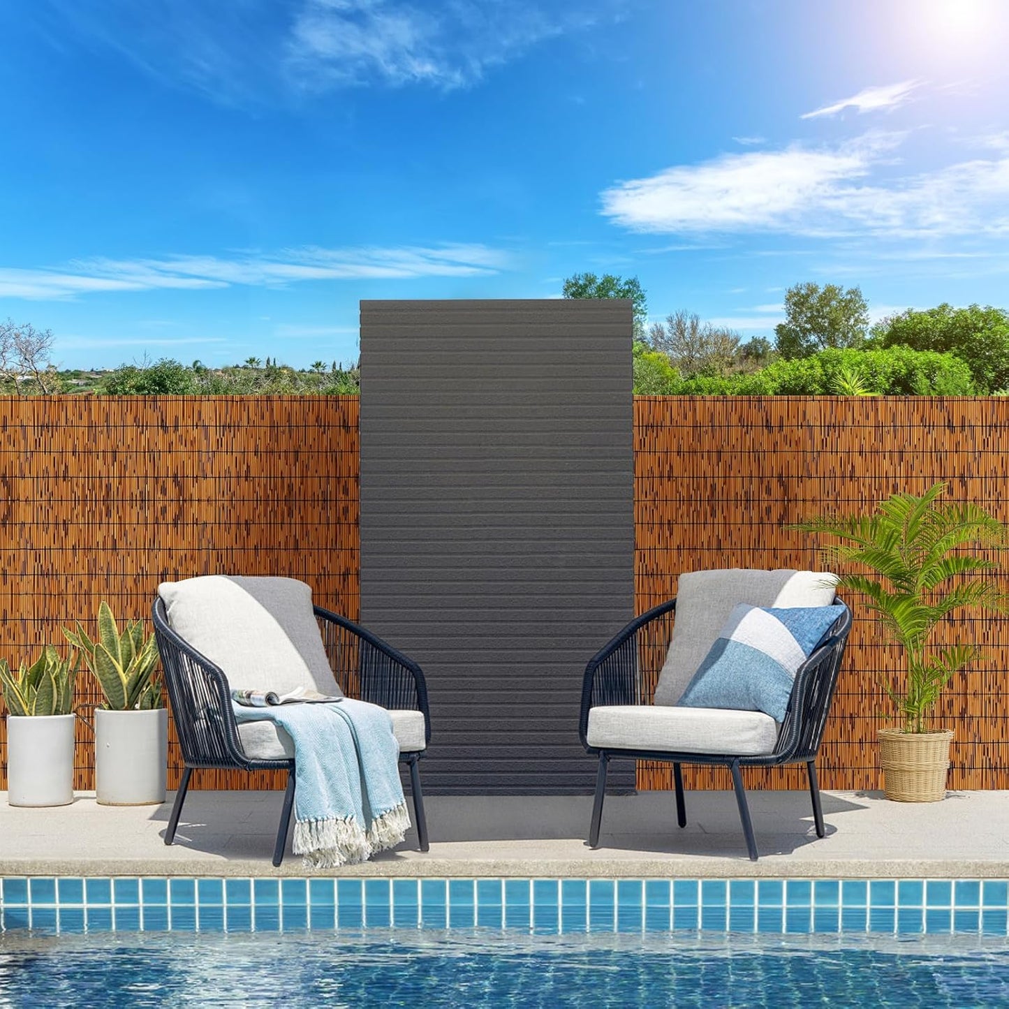 Bamboo Reed Fencing, Decorative Bamboo Curtains for Patio, Light Russet Privacy Fence Reed Screens Outdoor for Patio Garden Balcony Privacy Screen, 5 x 5 FT