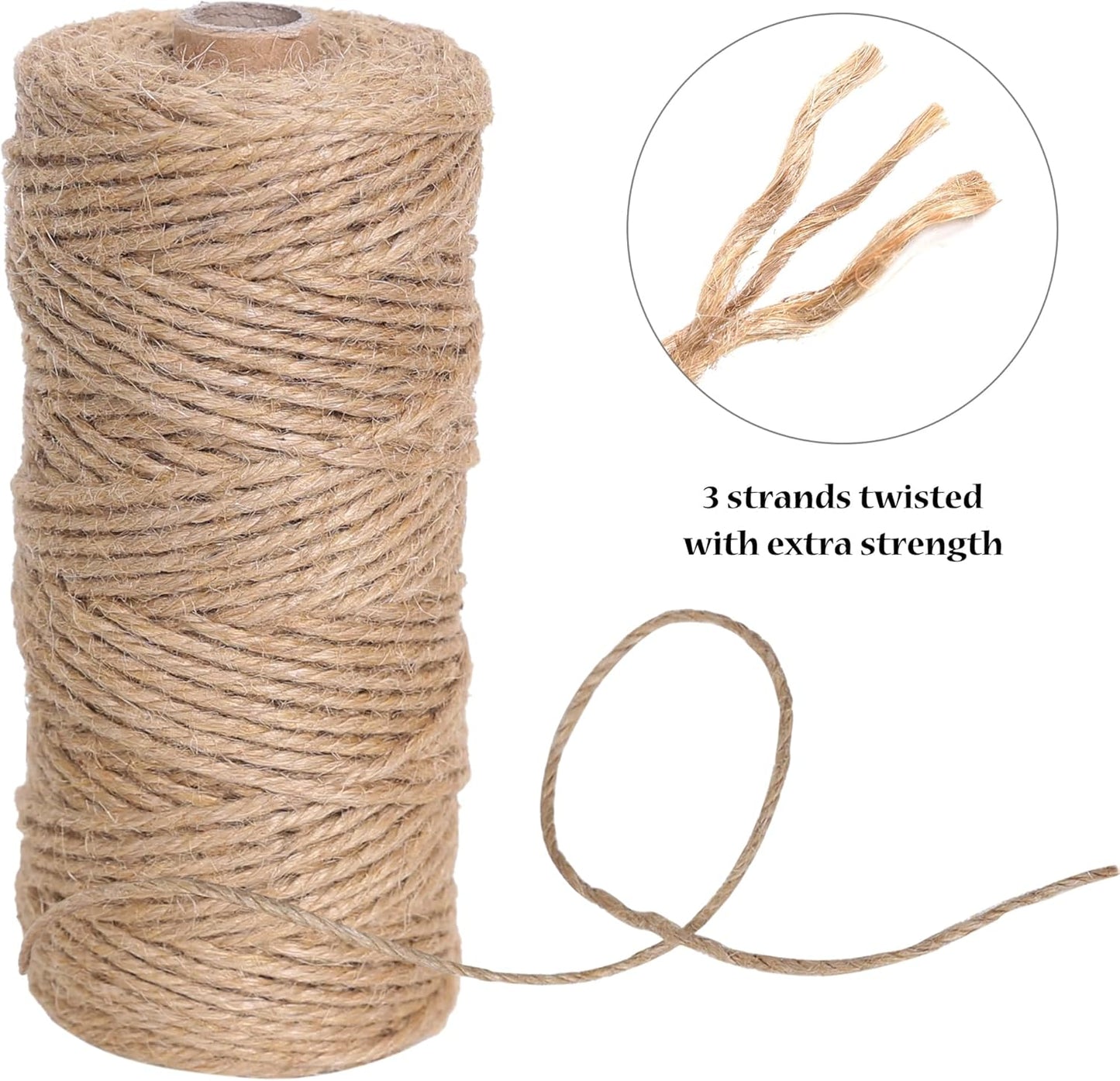 Natural Jute Twine 328ft 3mm,3Ply Twisted Thick Twine Rope Strong Jute String Roll for Crafts Gift Wrapping Gardening Home Decor Bundling Cat Scratching Post