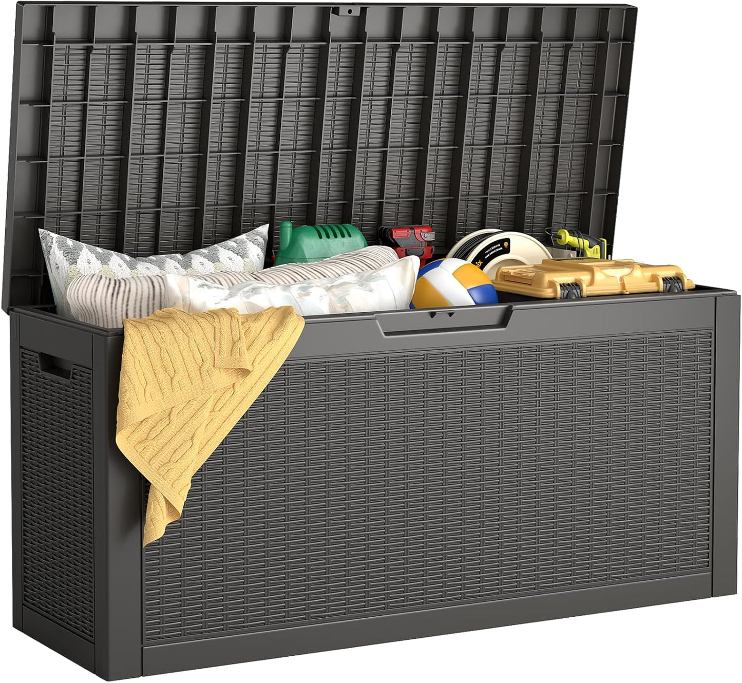 Outdoor Storage Box, 60 Gallon Waterproof Resin Deck Box, Storage Bin for Package Delivery, Patio Furniture Cushion, Garden Tools, Pool Accessories, Weatherproof and UV Resistant, Black