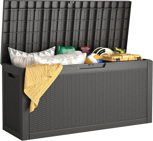 Outdoor Storage Box, 60 Gallon Waterproof Resin Deck Box, Storage Bin for Package Delivery, Patio Furniture Cushion, Garden Tools, Pool Accessories, Weatherproof and UV Resistant, Black