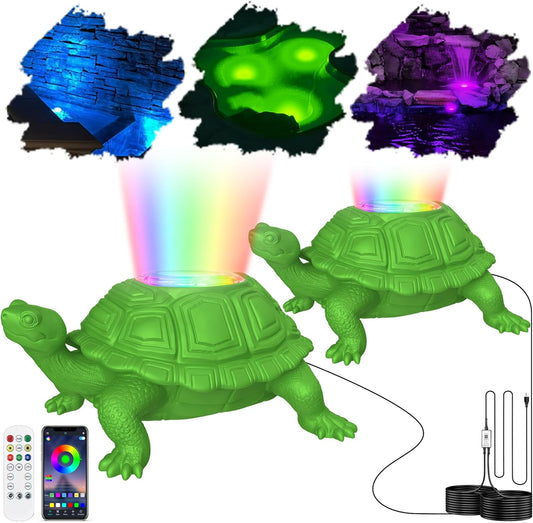 Pond Light LED Underwater with 12V Transformer, 6W Turtle Pond Lights with APP, IP68 Waterproof Fountain Lights with Long Cables for Ponds Fountain Waterfall Yard Water Feature, 2 SpotLights