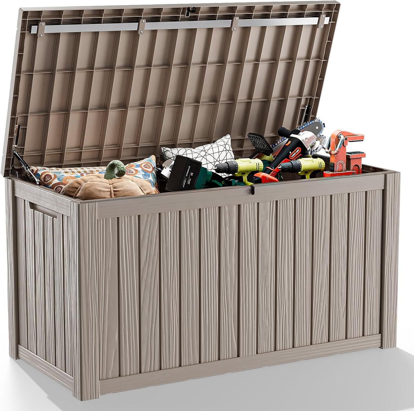 DRATO 150 Gallon Outdoor Storage Box, Large Waterproof Deck Box, Lockable Resin Storage Container with Reinforced Support for Patio Cushions, Garden Tools, UV-Resistant Outdoor Chest（Black）