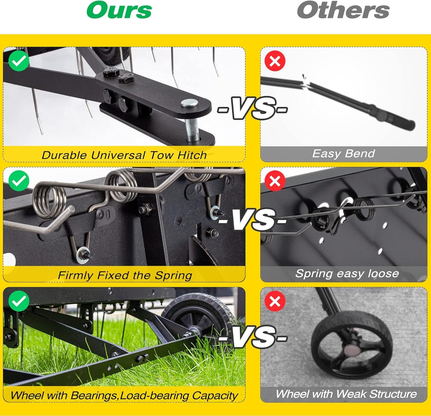 Suchtale 40inch Tow Behind Dethatcher with 20 Spring Steel Tines,Lawn Sweeper Garden Grass Tractor Rake Removes Thatch from Large Lawns, Riding Lawn Mower Attachments for Outdoor Yard Tools Lawn Care