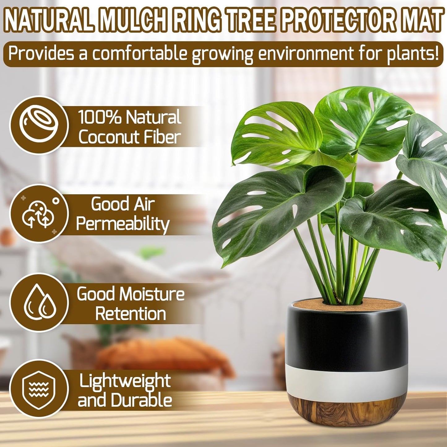 ZeeDix 12 Pack 12 Inch Coconut Fiber Mulch Ring, 100% Natural Coco Coir Tree Ring Mulch Mat Plant Protector Mat, Coconut Coir Discs Plant Pot Soil Cover for Indoor Outdoor Plants, Garden Decoration