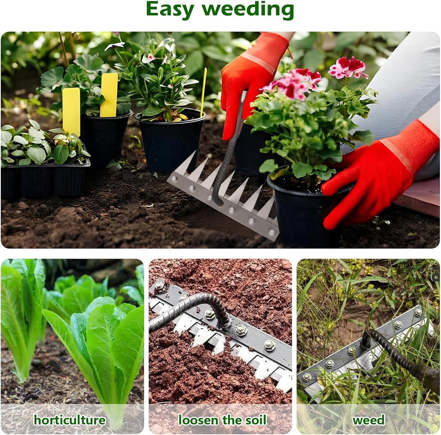 Iron Weeding Rake 2.0, New 5/6/7/8 Garden Weeder Rakes, Heavy Duty Yard Rake Hand Weeder Puller Tool for Efficient Weed Removal, Soil Cultivation, and Lawn Care, Without Stick (8 Teeth)