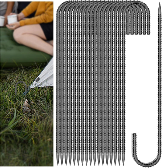 30 Pieces 12 Inch Long 1/4In Diameter Heavy Duty J Hooks,Heavy Duty Rebar Metal Fence Ground Garden Tent Stakes,Ground Spikes Anchors for Fencing,Outdoor Chicken Wire Trellis Stakes,Anti-Rust Black