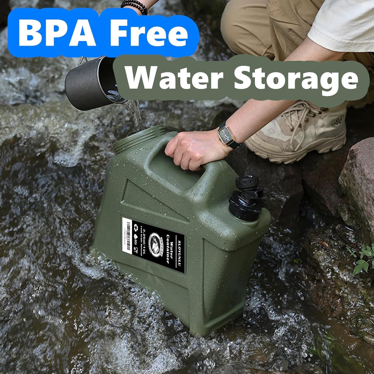 3.2 Gallon Water Jug with Spigot, BPA Free Leak-Proof Camping Water Container, Portable Emergency Water Storage for Outdoor Hiking, Camping, Home Use, Camping Essentials
