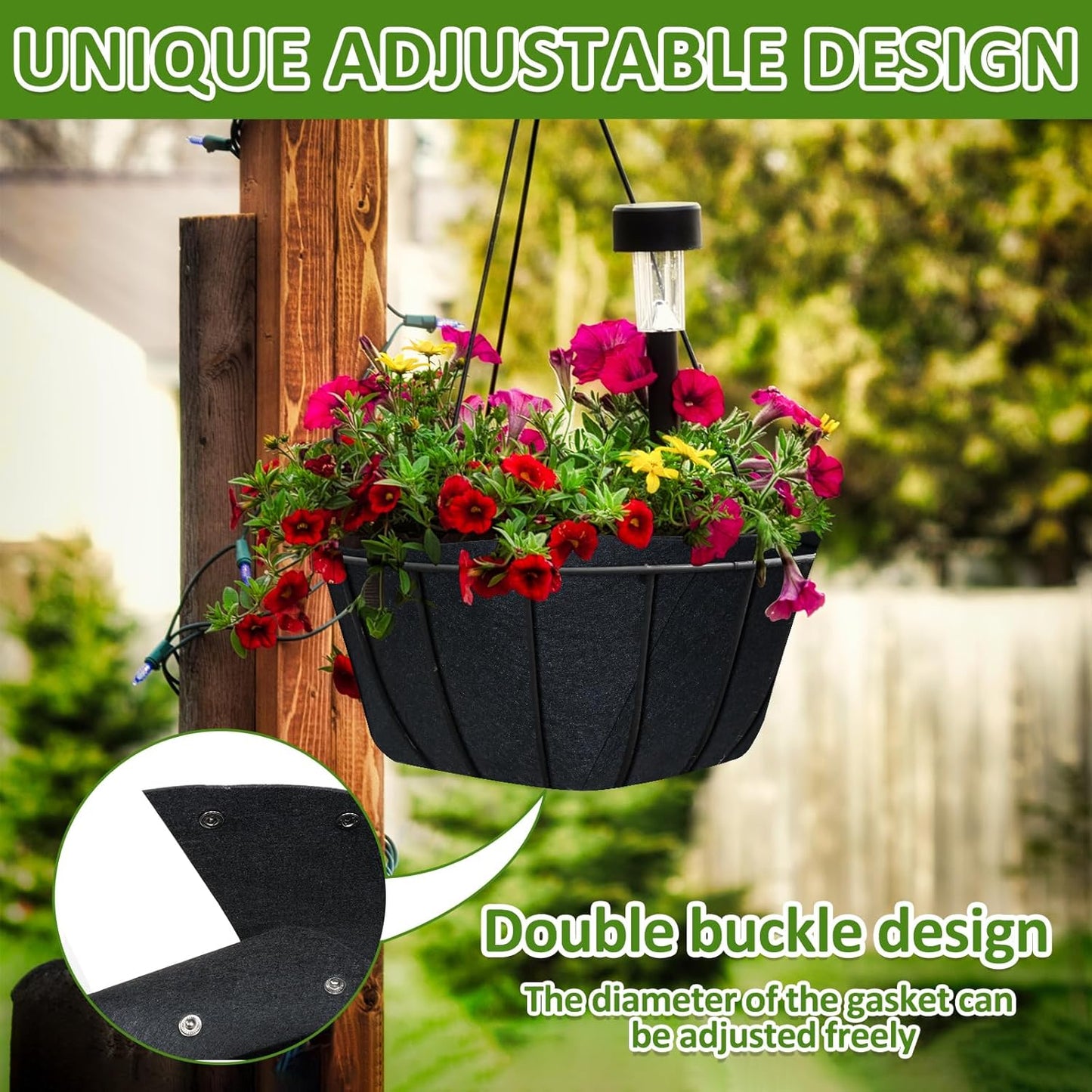 16Inch Round Fabric Planter Liners (4pcs), Felt Flower Pot Liners for Hanging Baskets, Planter Liner for Garden Flower Vegetables Plant Indoor/Outdoor (Black)