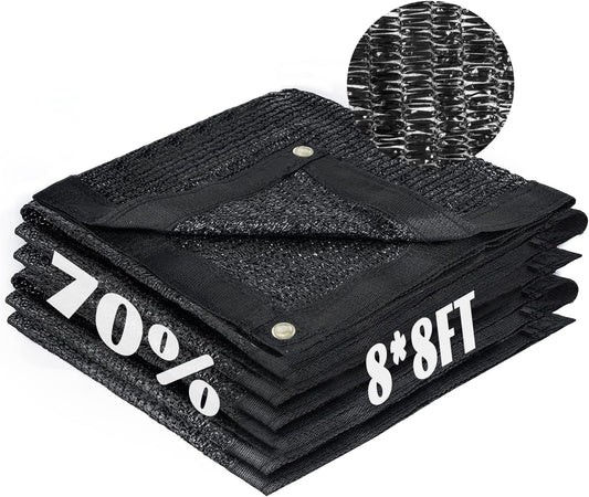 Cool Area 70% Sun Shade Cloth Mesh Tarp with Grommets for Plant Cover 8x8ft Patio Canopy Garden Pergola Greenhouse Car Barn Kennel Black