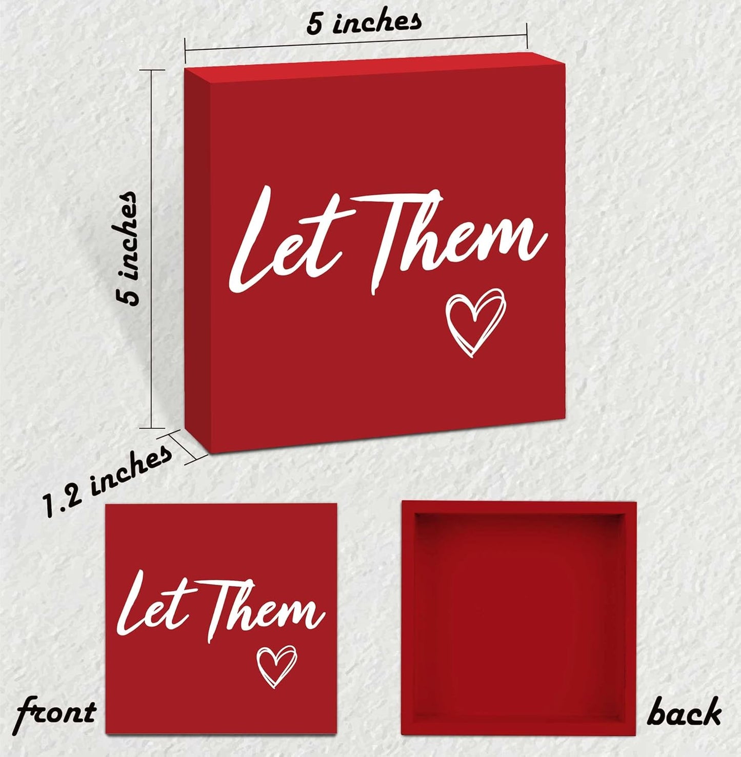 Let Them Wooden Box Sign 5 X 5", Farmhouse Desk Sign Boss Lady Office Cubicle Decor, Let Them Desk Accessories for Therapist Office Living Room Bathroom, Inspirational Boss Gifts for Women (Red)