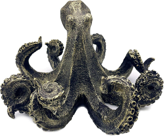 10 Inch Octopus Vintage Statue Sculpture Frgurine Gift for Home Office Living Room Desktop Display Decor Decorative (Gold)