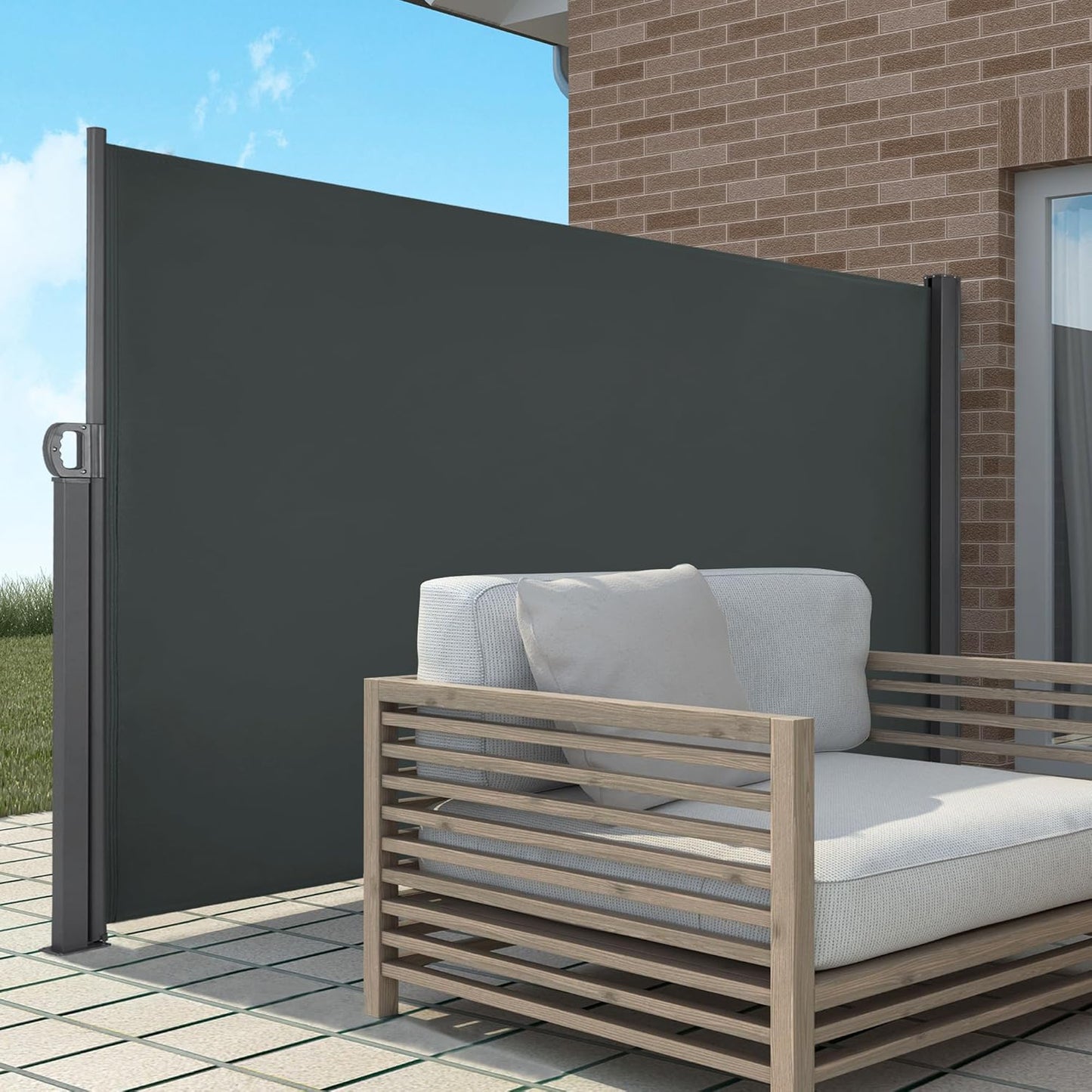 Macrout Retractable Side Awning for Patio & Balcony – Waterproof UV-Resistant Outdoor Privacy Screen, Folding Wind Block for Deck, Porch, Garden (Dark Grey, 118" x 71")