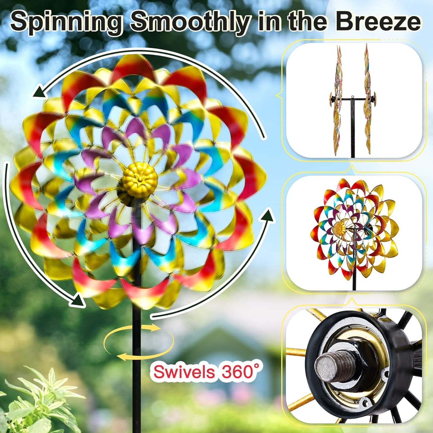 Garden Wind Spinners Outdoor Large Metal, 84'' Yard Art Wind Sculptures & Spinners, Windmills Gifts for Mother's Day Birthday Lawn Patio Decor(Rainbow)