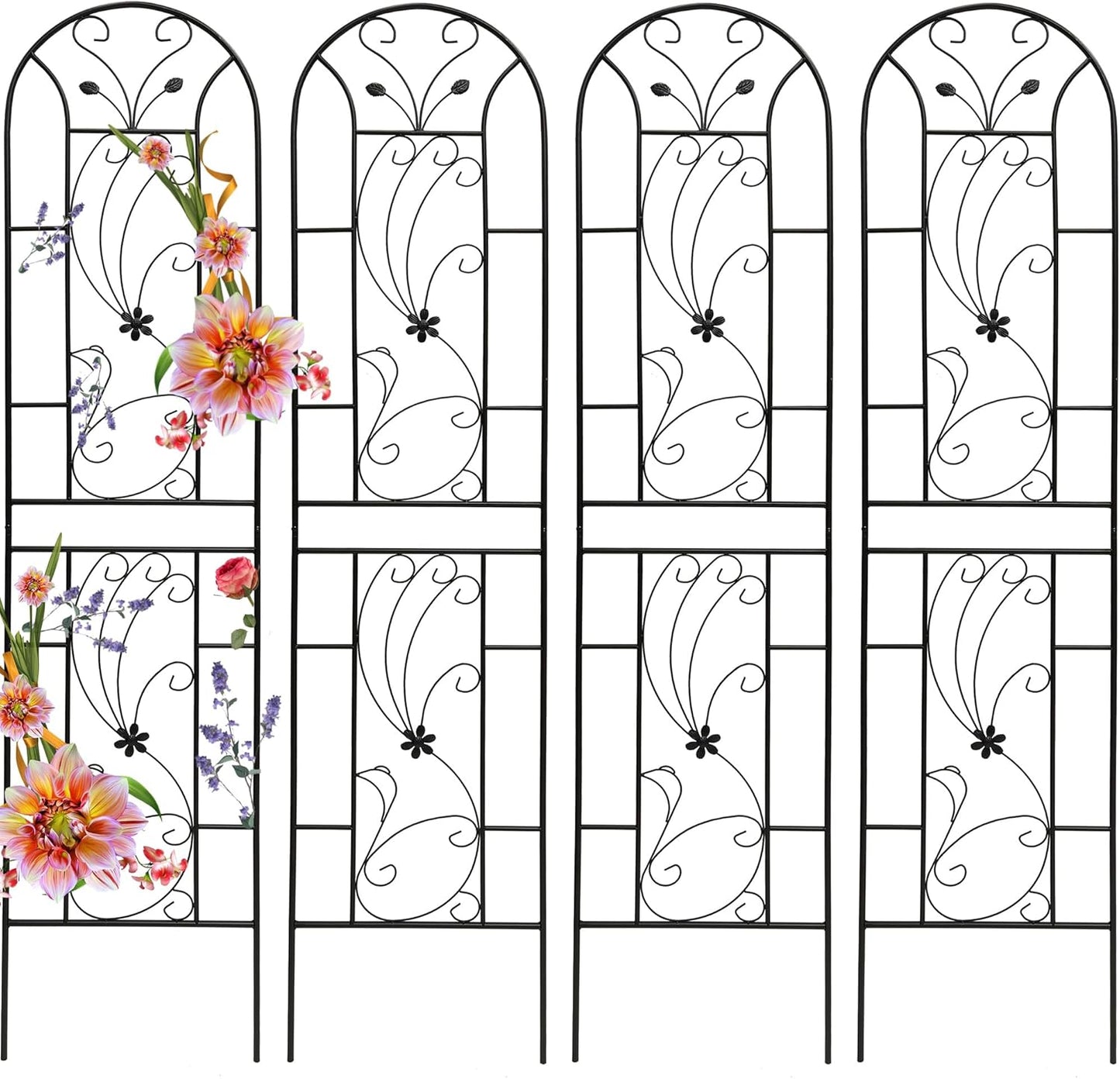 Garden Trellises, 4 Pack Black Metal Coated Rustproof Trellis for Climbing Plants Outdoor, Roses, Vines, Flowers, and Vegetables-86.7" x 19.7"