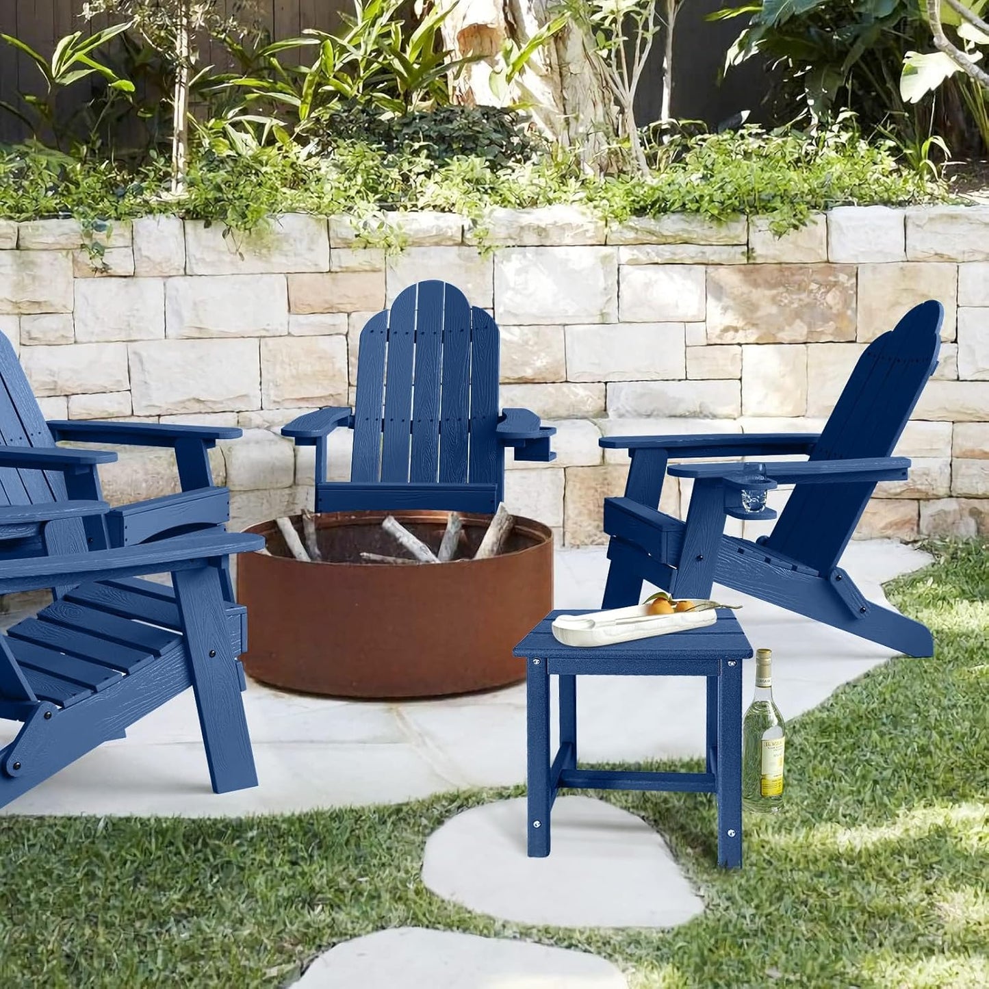 Adirondack Square Side Table,one-Tier Outdoor end Table, Patio Side Table for Pool,Porch,Backyard,Relaxing Companion (Blue)