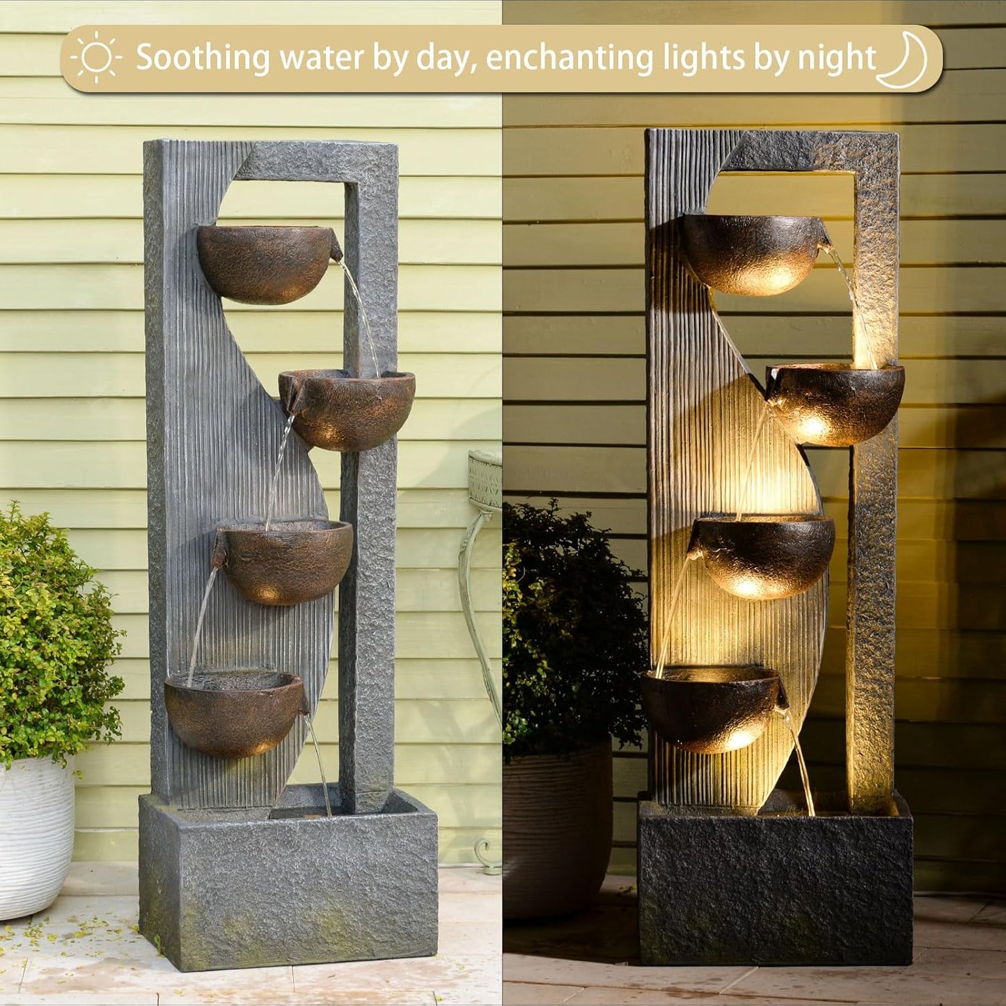 Outdoor Waterfall Fountain 5 Tier Tall Design 49.2 Inch Water Fountain with LED Lights and Pump Decorative Water Feature for Garden Patio Backyard