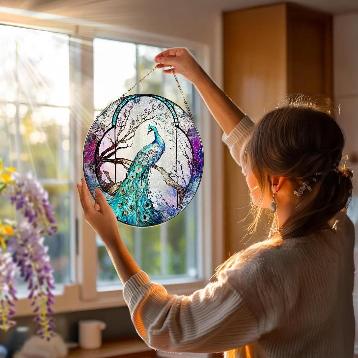 Stained Glass Window Hanging, Stained Glass Suncatcher, Peacock Sun Catcher, Window Decor, Peacock Gift, Gifts for Mothers Day, Christmas or Birthday Gift, Gifts for Her Mom Grandmother Daughter