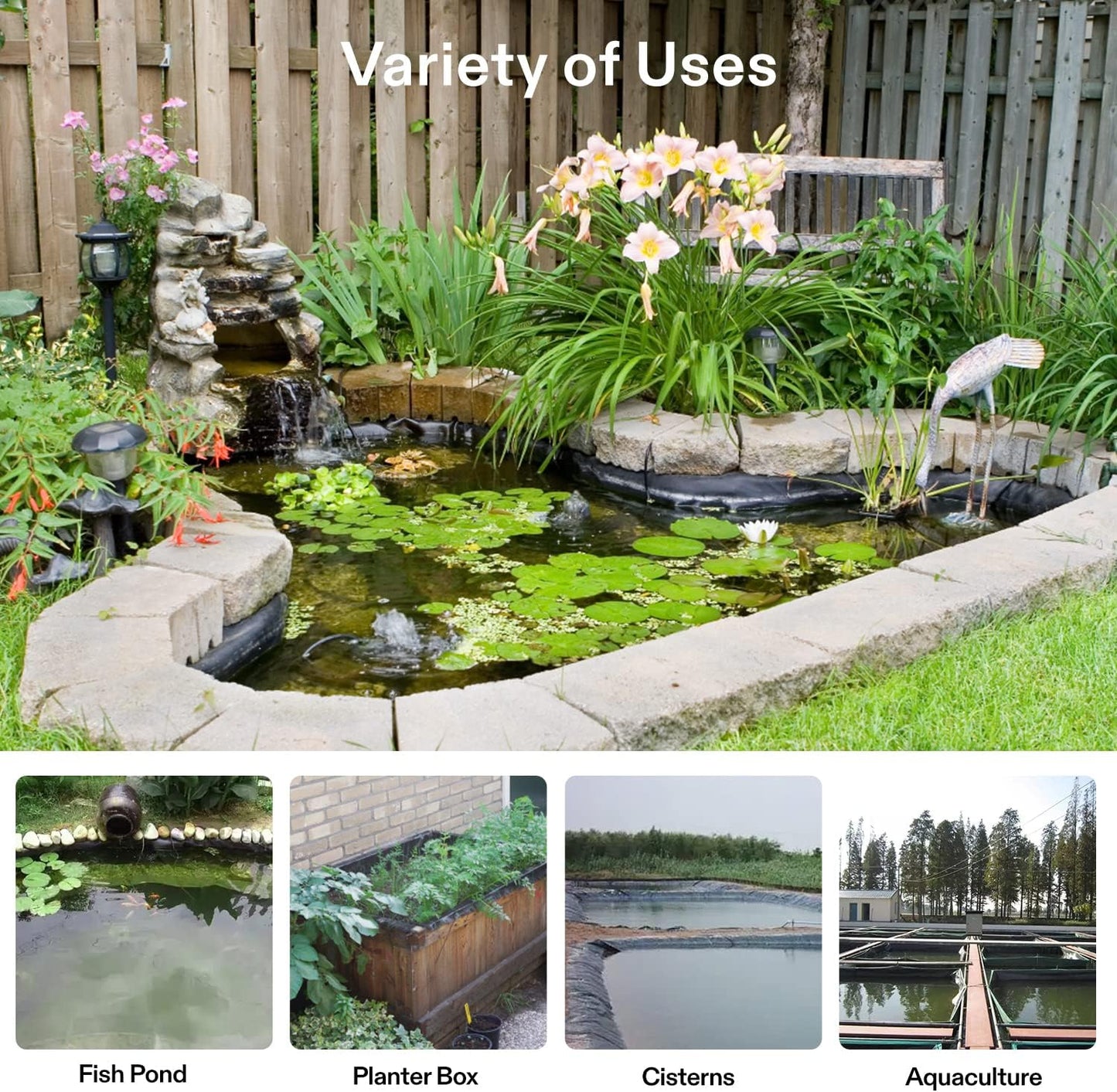 VIVOSUN 10 x 13 Feet Pond Liner, 14.5 Mil Durable LLDPE Pond Liners for Koi Ponds, Aquaculture and Water Gardens, Black