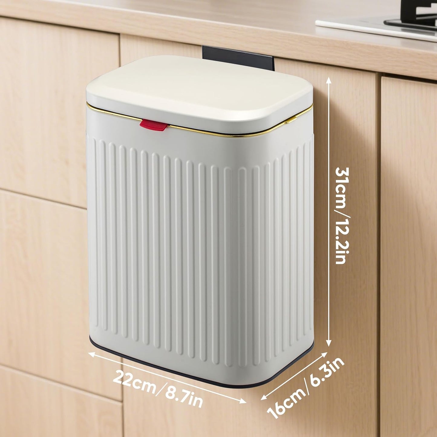 2.11Gallon 8L Carbon Steel Trash Can Door Compost Bin Wall Mounted 2 Ways Sliding Lid Compost Bin Countertop Kitchen Hanging Cabinet Door Trash Bin Metal Garbage Bin Cubo de Basura Ivory