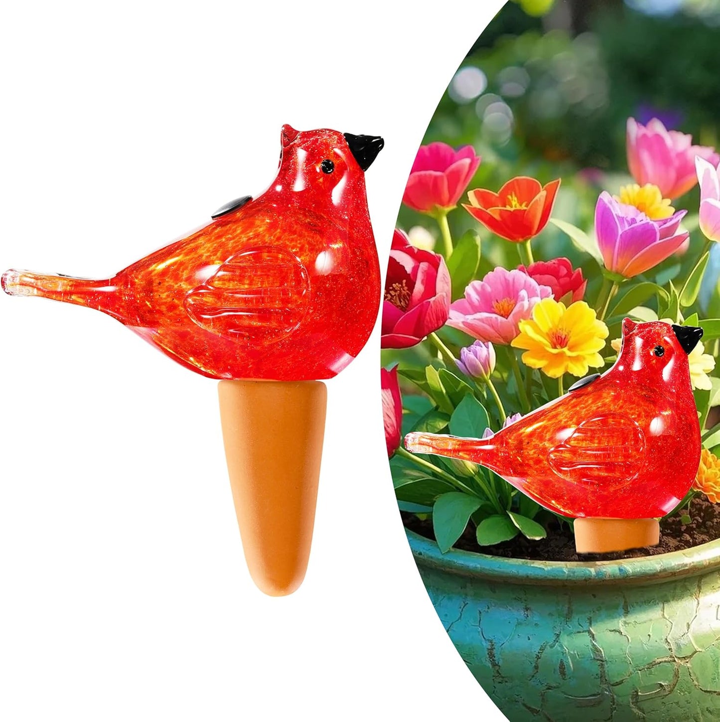 Glass Bird Shaped Plant Watering Ball Glass Automatic Watering Ball Flower Pot Insertion Spike Drip Irrigation Device Watering Ball Irrigation System Plant Enthusiast Gift (Red)