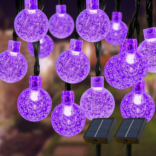 Solar Lights Outdoor Waterproof, 2 Pack Total 200LED 110FT Solar String Lights for Outside with 8 Modes, Outdoor String Lights Crystal Globe Patio Lights for Garden Yard Party Decor(Purple)